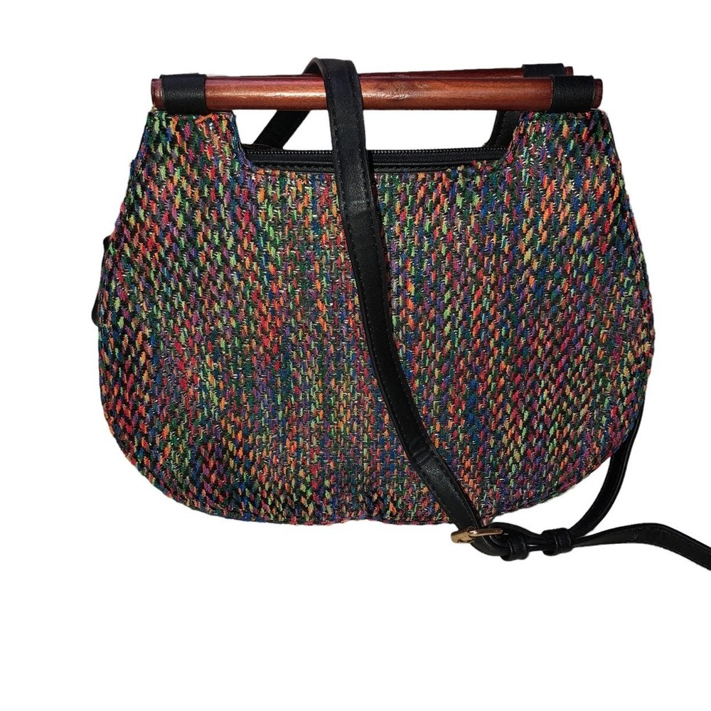 Multicolored Vegan Republic Handbag, Shoulder Purse, Adjustible Strap, Wood Hand